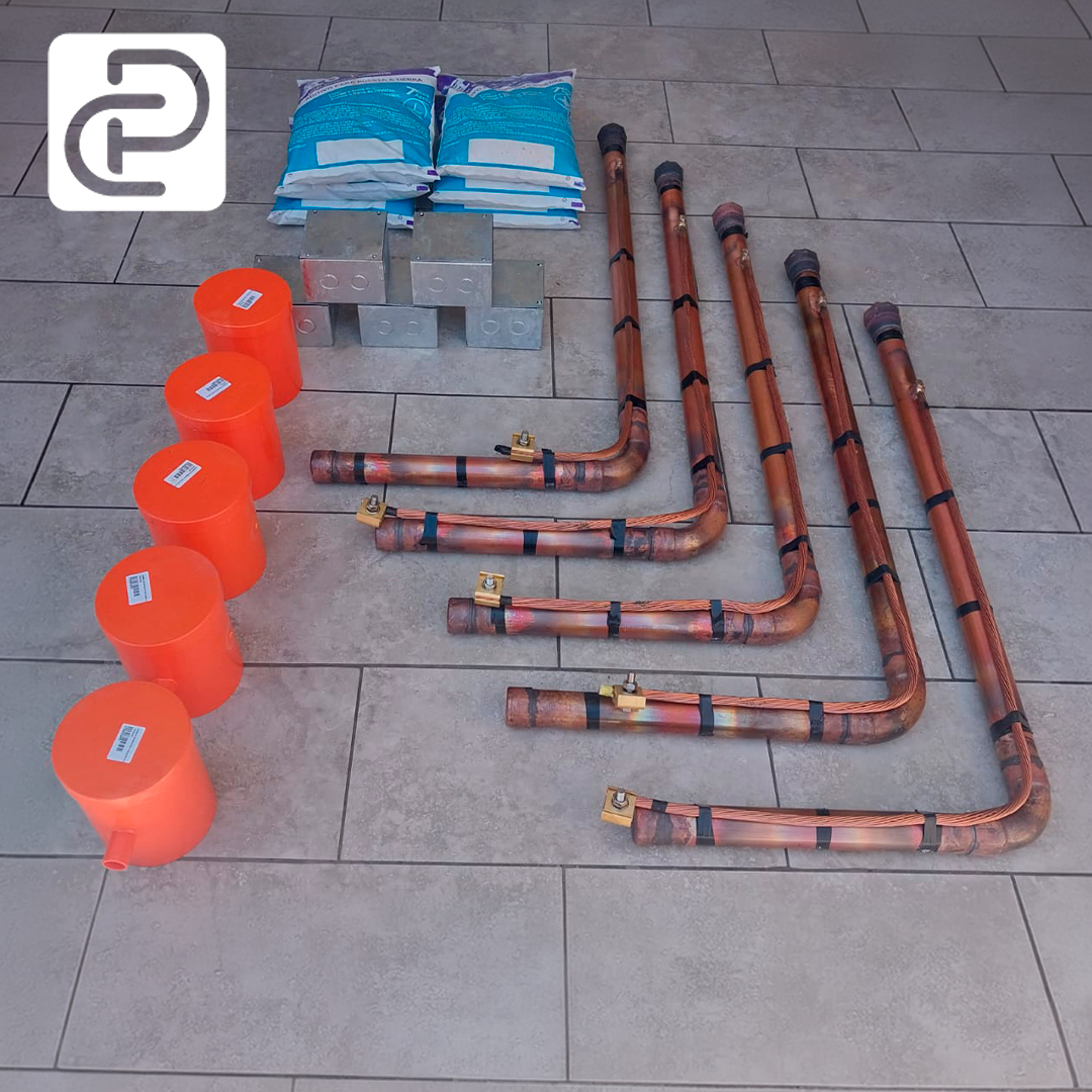 Kit barra química vertical de 1,5 metros para puesta a tierra, con caja de registro y sales GEM — Corpar SpA